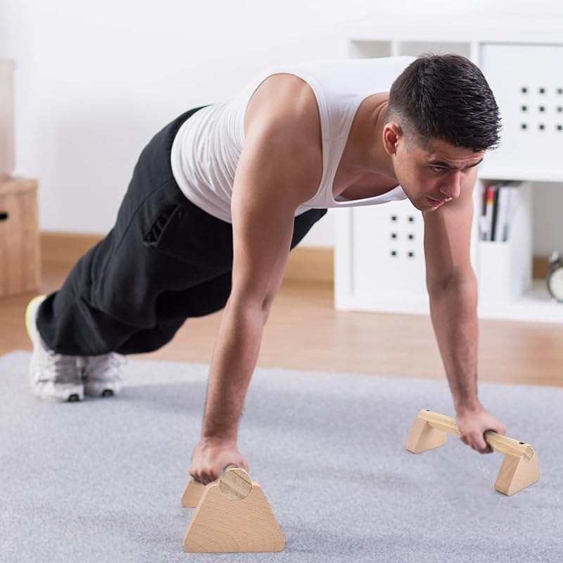 2 Pcs Barras Paralelas Calistenia 25cm, Barra Calistenia de Madera con Alfombrilla Antideslizantes, Asa Más Gruesa, Carga Hasta 300kg, Espaldera Gimnasio Casa, Flexiones Soporte Suelo para Push Up