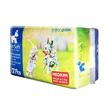Pet Soft Disposable Diapers/Physiological Pants/Sanitary Cotton Underwear Nappy - Medium Size, Waist Size 30-50 cms - 12 PCs Pack