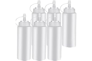 24 OZ Condiment Squeeze Bottles Sauce Bottles with Twist on Caps and Measurement, Leakproof Squirt Reusable Plastic Oil Conta