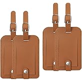 PATIKIL 4 Pack Luggage Bag Tags, PU Leather Suitcase Name Tags with Snap Travel Label Luggage Identifier Privacy Protection Travel Accessories, Brown