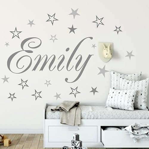Wandschnörkel® Wandtattoo Namen HM~AA120 Kindernamen +20 teiliges Sterne Kinderzimmer Türschild Baby Mädchen Jungen personali