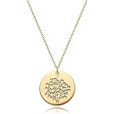 MYEARS Women Birth Flower Necklace Gold Coin Engraved Disc 12 Month Flower Bouquet Pendant 14K Gold Plated Dainty Chain Personalized Floral Jewelry Birthday Gift