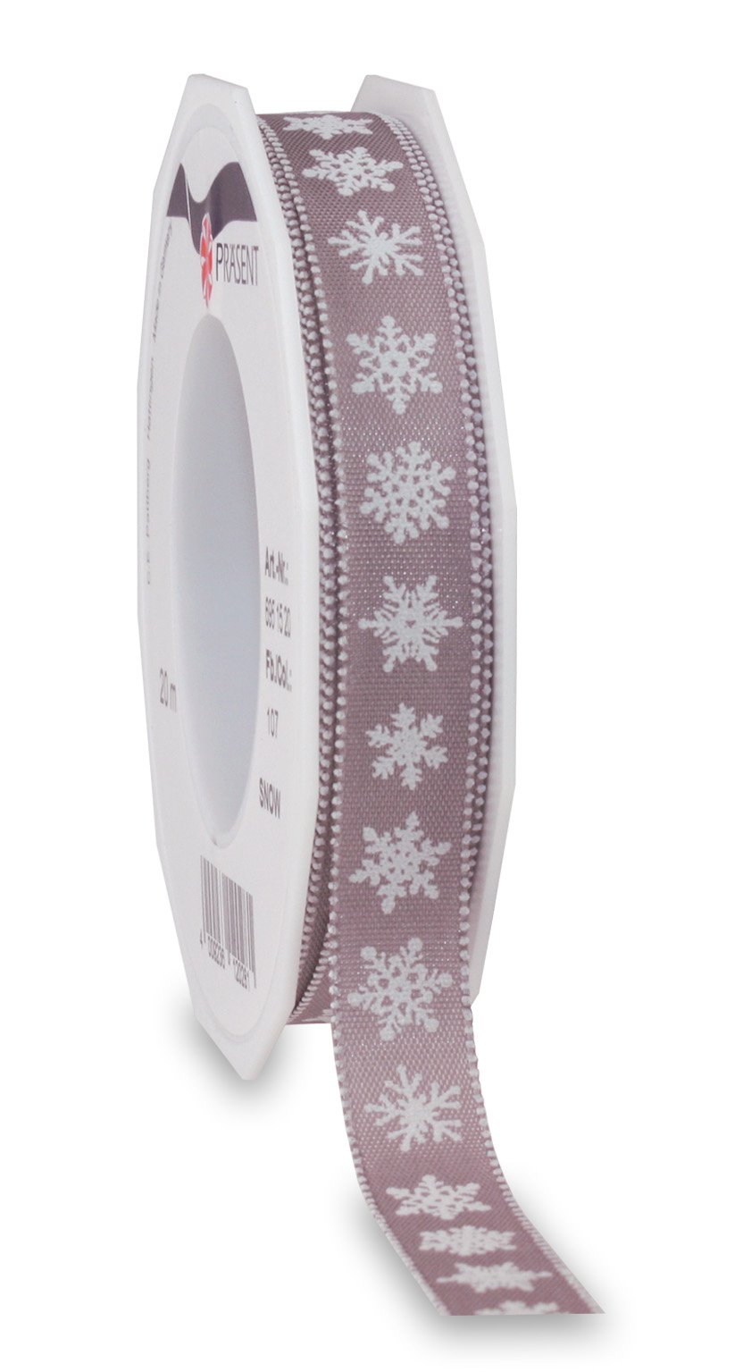 Präsent - Snow Printed Ribbon Sandstone 20-m-Roll 15 mm width
