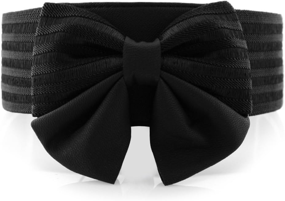 Motase Women Elastic Belt Wide Belt With Bow Black