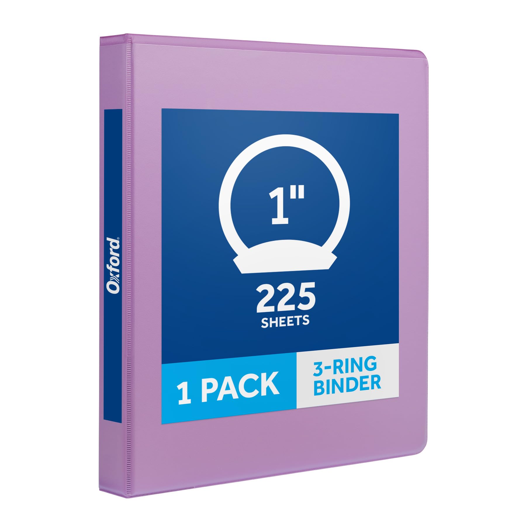 Oxford 1 Inch 3 Ring Binder, Purple, Holds 225 Sheets, 2 Pockets | Round rings, clear view covers for custom inserts. PVC fre