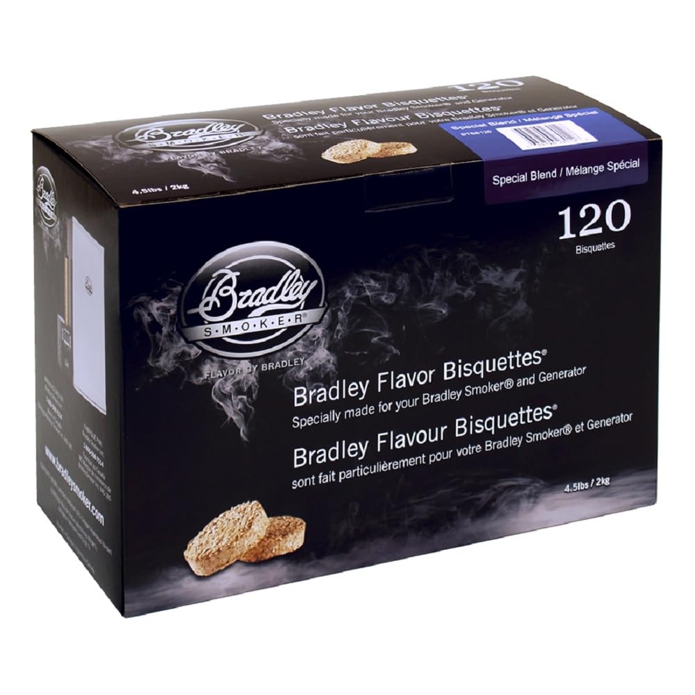 Bradley Smoker Bisquettes for Grilling and BBQ, Special Blend, 120 Pack Image Bradley Smoker Bisquettes for Grilling and BBQ, Special Blend, 120 Pack Image