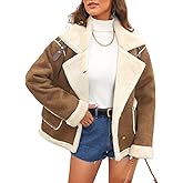ChiaoLezhee Women's Faux Suede Sherpa Lined Jacket, Oversized Fur Lapel Coat, Winter Warm Outfit Trendy