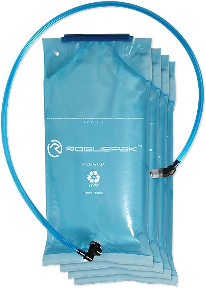 RoguePak Hydration System Water Storage Bladder, Self-Sealing, BPA-Free and Phthalate-Free Water Bladder - Fits Most Backpacks and Hydration Pack Sleeves (4 Reservoirs), 70oz