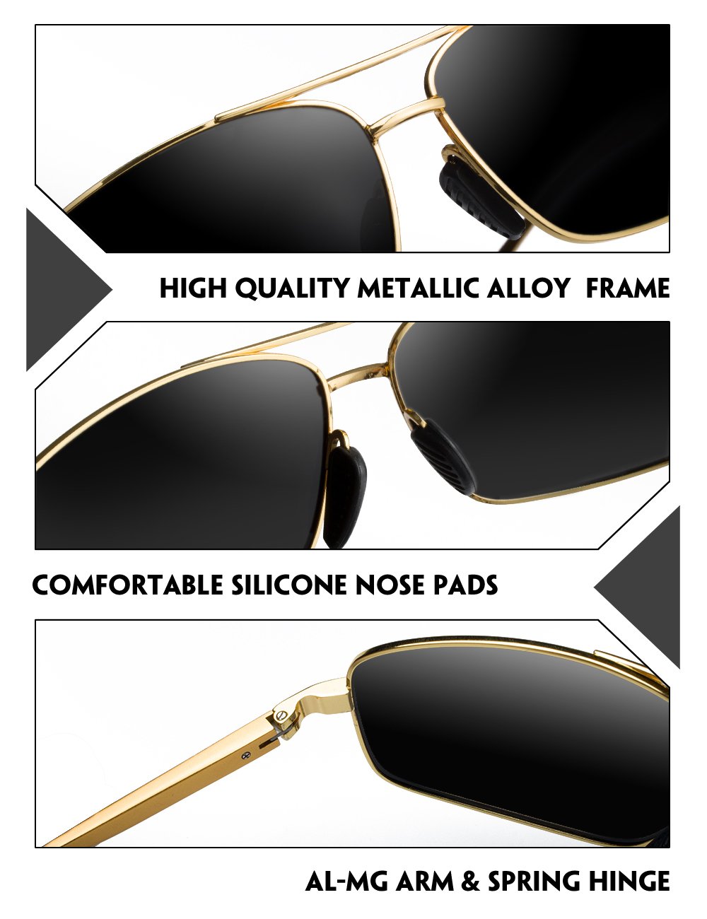 IALUKU Rectangular Polarized Sunglasses for Men Square Retro Aviator Sunglasses (Gold / Grey, 60)