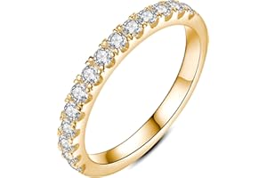 IMOLOVE Moissanite Wedding Band Wedding Rings for Women 0.35 ct D Color VVS1 Lab Created Diamond 18K Gold Plated Silver Rings Half Eternity Stackable Engagement Ring Anniversary Band Size 4-11