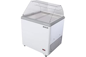 Duura 4 Flavor Commercial Ice Cream Dipping Cabinet and Gelato Deep Freezer Case Glass Top 7.5 Cubic Feet of Storage Space Holds 4 Tubs Stores 2 More with Tub Holders and Skirts, 31.5 Inch Wide, White