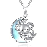 MONGAS Koala Gifts Sterling Silver Created Moonstone Moon Koala Necklace Cute Animal Jewelry Gifts for Women