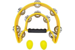 Tutuxio Double Row Tambourine and Egg Shakers, Metal Jingles Hand Held Percussion Half-Moon Tambourines with Handle Grip Musical Instrument Gift for Adults, KTV Party