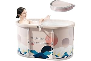 Genrenyen Ice Bath Tub No Installation 47" Oval Portable Bathtub for Shower Stall, Foldable Hot Cold Plunge Tub for Adults, Folding Large Baths at Home Outdoor Indoor (Blue, 47.2"×22.8"×20.8")