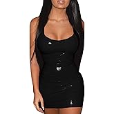 SEMATOMALA Women's Scoop Neck Latex Leather Mini Dress Metallic Shiny PVC Bodycon Slim Fitted Club Dress