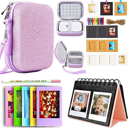 SAIKA Printer Accessories Bundle for HP Sprocket Portable Photo Printer - [HP Sprocket Case+Photo Album+Wall Hanging Frame+Table Frame+ Pens] - Glitter Pink