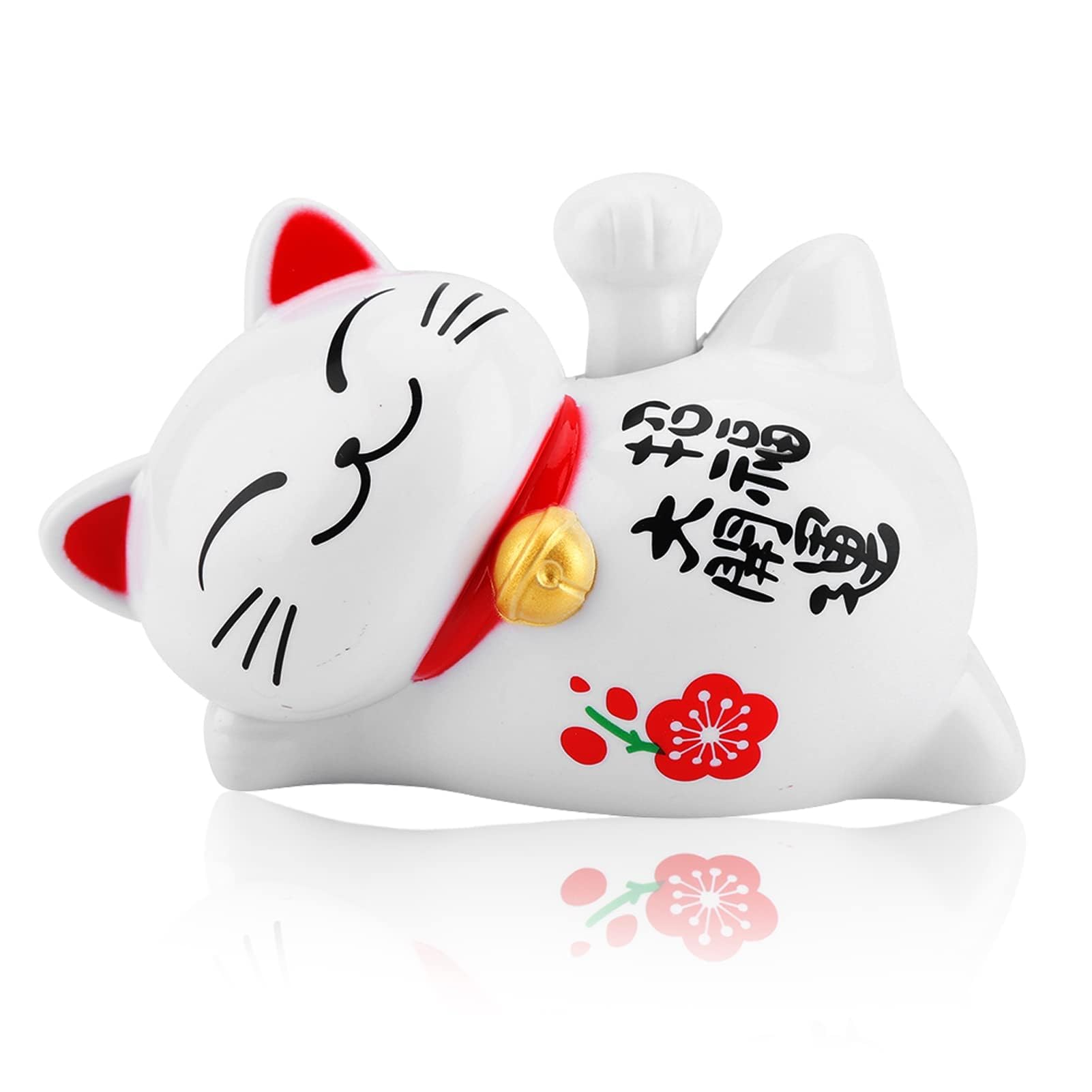 HERCHR Lucky Cat Fortune Cat Figurine Japanese Maneki Neko Hand Painted Good Luck Bringer Lying Waving Beckoning Fortune Fengshui Decor 4.13×2.36×2.76in for Home Car