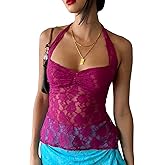 SOLILOQUY Sexy Halter Lace See Through Crop Top for Women Summer Backless Party Club Vest Tank Top Y2K Fashion Basic T-Shirt