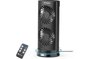 DR.PREPARE Desk Fan USB Tower Cooling Fan with Remote Control, DC Motor Portable Oscillating Fan, 3 Speeds, Dual Air Circulation, 110° Oscillation, Table Fan for Bedroom Dorm Room Office Desktop