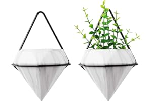 T4U Diamond Wall Planters Geometric Wall Vases Set of 2, Ceramic Mounted Succulent Air Plants Pots Cactus Faux Plant Containers Modern Indoor Decor for Home and Office, Marble White