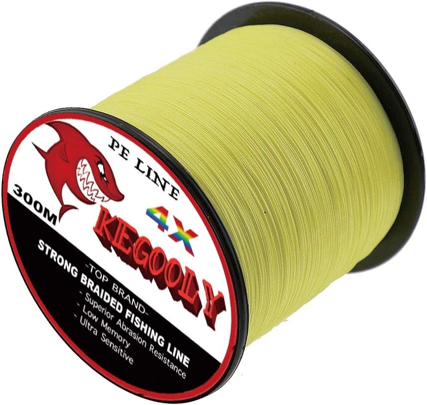 KEGOOLY Super Power Braided Fishing Line, Abrasion Resistant PE Line 327Yards/300M 40LB Yellow
