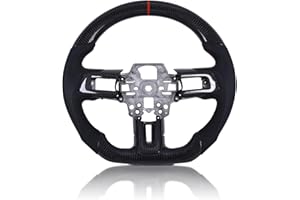 EASSAFEX Carbon Fiber Steering Wheel for Mustang EcoBoost/GT/Shelby GT350/GT350R 2018-2021,D-shaped Flat-bottom Perforated Leather Grip with Replacement Trim