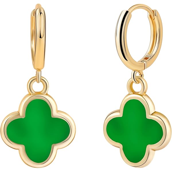 Four Leaf Clover Necklace Earrings Stainless Steel Lucky Flower Studs...