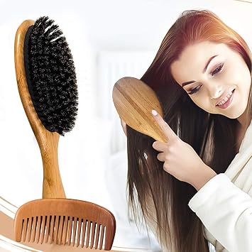 Amazon Com Boar Bristle Hair Brush Set Natural Wooden Comb For
