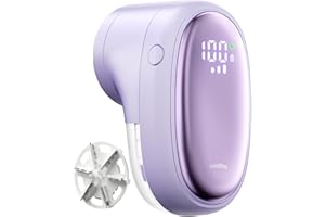 coldSky Fabric Shaver 1200mAh 𝗥𝗲𝗰𝗵𝗮𝗿𝗴𝗲𝗮𝗯𝗹𝗲 Lint Remover Portable Sweater Shaver with 𝟯 𝗦𝗽𝗲𝗲𝗱𝘀, LED Digital Display, Stainless Steel 6-Leaf Blades, Remove Fuzz, Lint, Bobbles, Purple