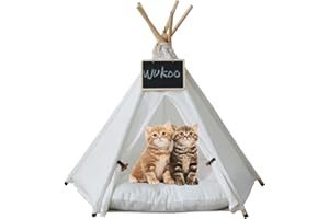 WUKOO Pet Teepee Tent & Houses for Small Dogs or Cats Bed - Portable Puppy Sweet Bed Indoor Outdoor 24 Inch Washable Mini Tents for Pets (White-24 Inch no Cushion) …