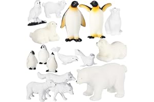 KASYAT 16 Pcs Polar Animals Figurines Antarctic Animals Set Plastic Arctic Animals Toys with White Bear Penguin Figurines Whale Seal Wolf Cat Figures for Over 6 Aged Kid Adult Party Favor(Vivid Style)