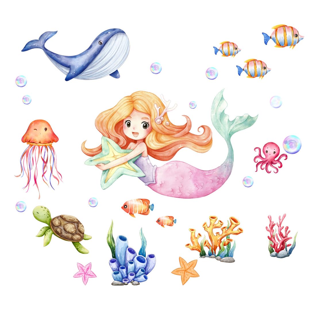 MenYiYDS 1 PCS MERMAID WALL STICKERS, NIGHT LIGHT STICKERS IN SEA ANIMALS, GIRLS BEDROOM UNDERWATER WORLD LIGHTING STICKERS, MERMAID PRINCESS FLUORESCENT STICKERS BABY ROOM