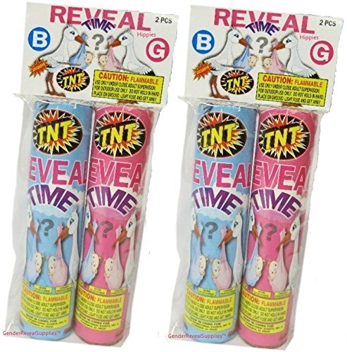 Reveal Time Gender Reveal Smoke Fountain 4 Pack Colored Smoke Sticks (2 Pink & 2 Blue)