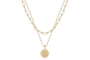 Yoosteel Easter Basket Stuffers Gifts - Gold Initial Necklaces for Women, 14K Gold Plated Dainty Layering Paperclip Link Chain Necklace Personalized Coin Initial Layered Gold Necklaces for Women