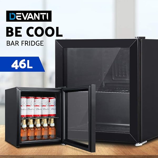 Devanti 46l Glass Door Bar Fridge Mini Countertop Freezer Fridges