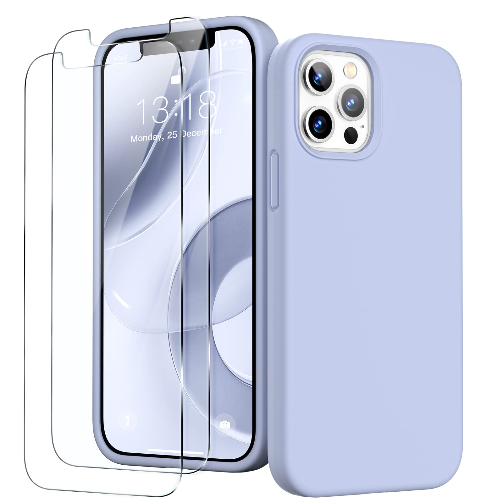 GOODVISH 3 in 1 for iPhone 12 Pro Max Case Liquid Silicone with 2x Screen Protector, Anti-Scratch Full covered Microfiber Lining Shockproof Protective Slim Phone Case Cover 6.7", Spring Blue — image 1