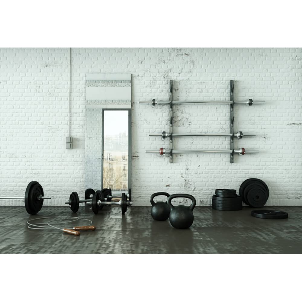 Aoihrraan 3x2,5m Modern Gym Backdrop Dumbbell Exercise Equipments Fitness Room White Brick Wall Indoor Photography Background Sports Theme Banner Decoration Woman Men Portrait Photo Studio Props