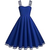 1950s Spaghetti Strap Dress Short 1950s Retro Vintage Cocktail Party Swing Dresses Sleeveless Sweetheart 50s Dresses for Women Audrey Hepburn Dress Flare A Line Homecoming Dress Royal Blue-Cami XL