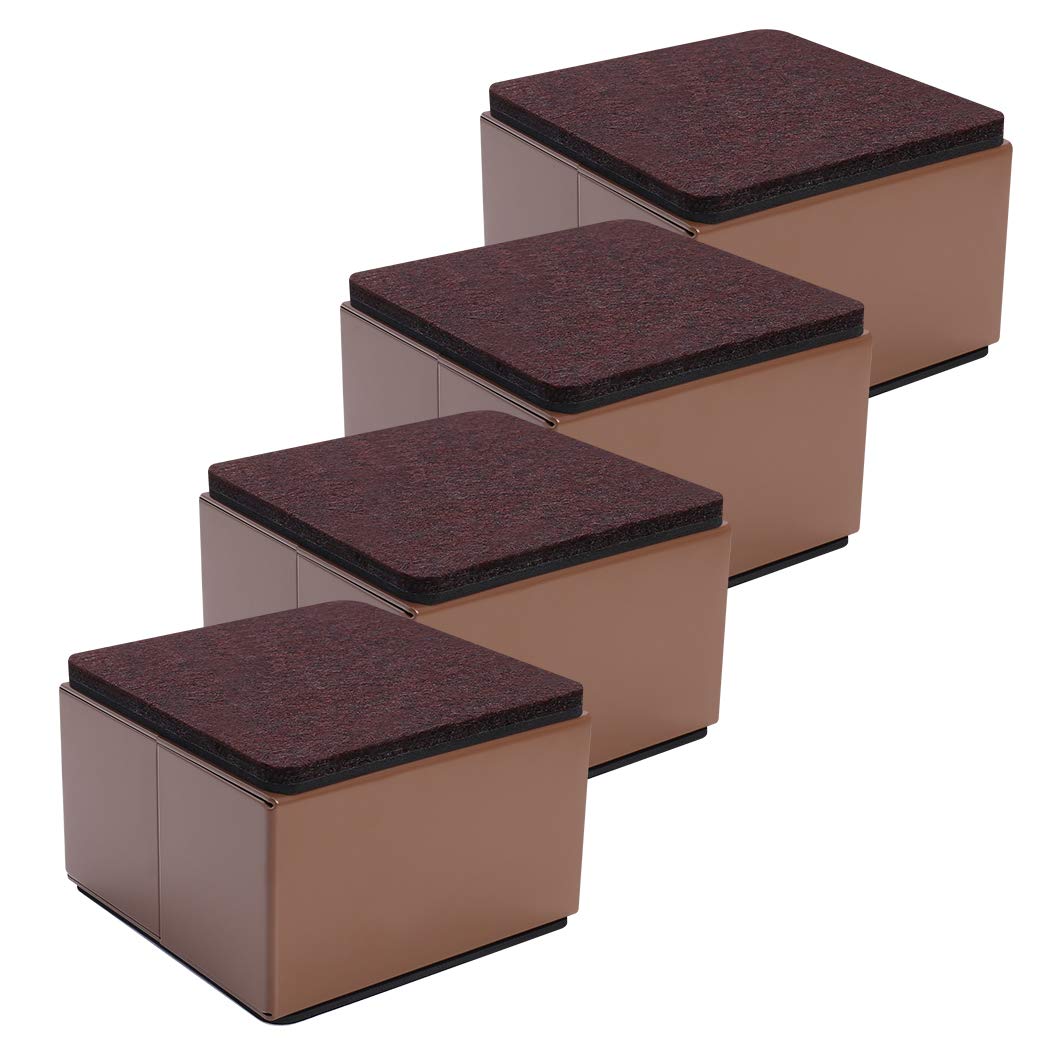 Ezprotekt 2" Lift Furniture Risers Carbon Steel Bed Risers, 3.15" Self-Adhesive Heavy Duty Furniture Raisers Adds 2" Height to Beds Sofas Cabinets Supports 20,000 lbs, Square Brown