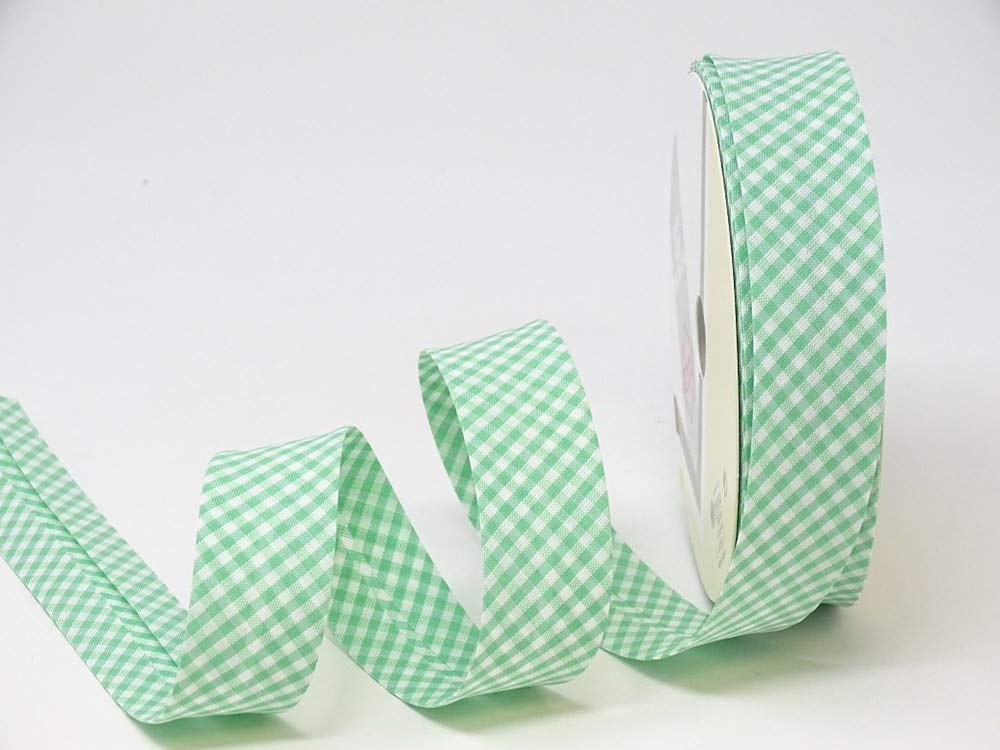 5m of 30mm Wide Cotton Gingham Bias Binding Tape 5m Single Folded, Edging Quilting Sewing, Bunting, Craft, Upholstery, Piping & Garments. UK Seller (Pale Green) (Pale Green)
