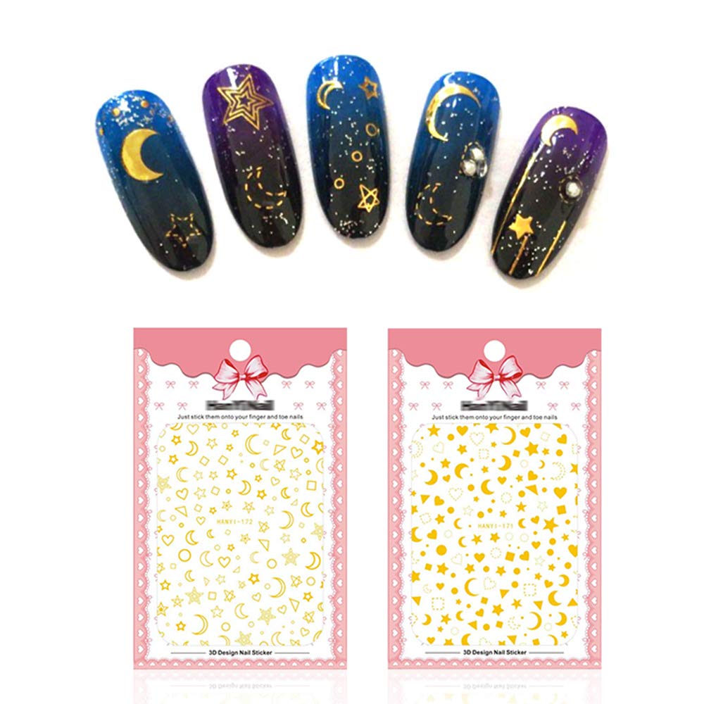 Jutao Nail Art Stickers for Women/Kids Big 3D Gold Flower Self-adhesive Nail Decals Sets of 6 (Golden)