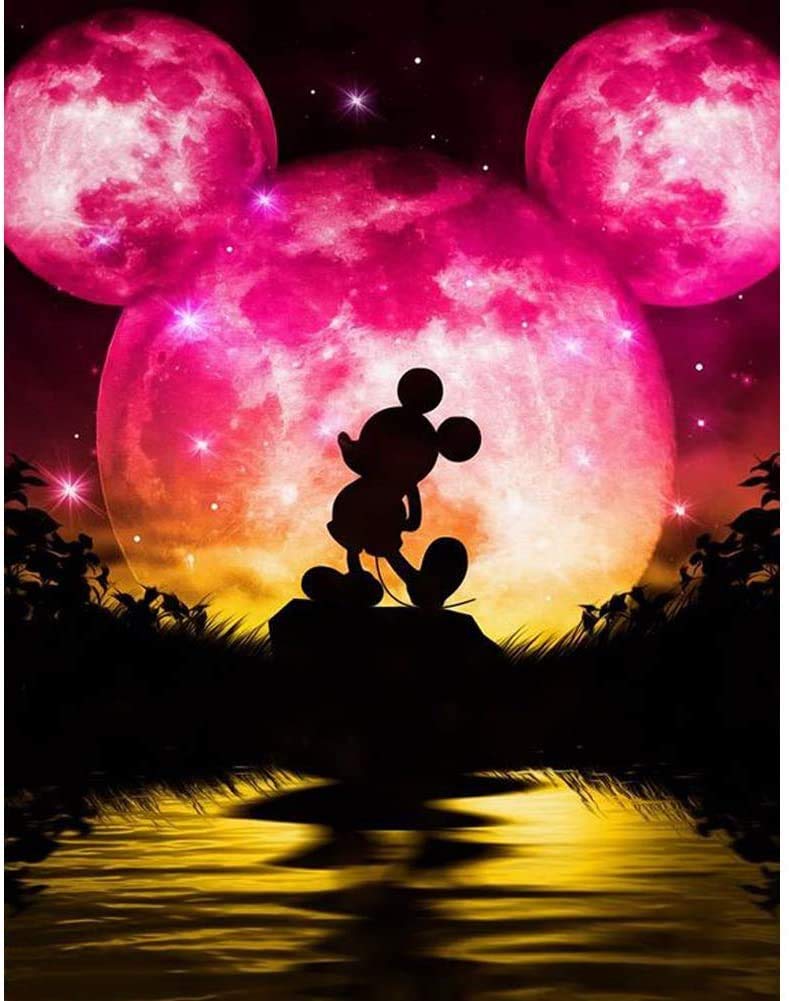 ALTRUB Large Size (Canvas Size: 17.7 x 13.8 inch) DIY 5D Diamond Painting Kits for Adults and Kids, Full Drill Crystal Rhinestone Embroidery Arts Craft for Wall Decor - Mickey Mouse in The Moonlight