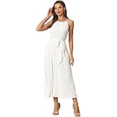 Allegra K Women's Sleeveless Halter Neck Belted A-Line Cocktail Pleated Dress