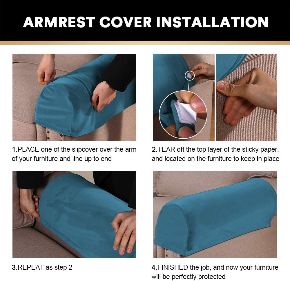 PrinceDeco Thick Velvet Stretch Armrest Covers for Chairs and Sofas Armchair Covers for Arms Couch Arm Covers Armrest Covers for Sofa Non Slip (2 Pack: Blue): Furniture & Decor