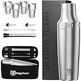 Magcheer Hybrid Cocktail Shaker Set with Stackable Cups | Vacuum Insulated Stainless Steel Martini Shaker & Bartender Tools | Travel-Ready Kit | 30oz | Silver