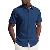PJ PAUL JONES Mens Short Sleeve Dress Shirts Stretch Wrinke Free Untucked Business Casual Button Down Shirt Regular Fit