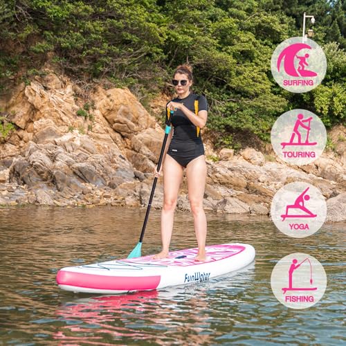FunWater Inflatable Stand Up Paddle Board Ultra-light SUP - Adult Paddleboards with Adj Paddle, Hand Pump, Backpack, Leash