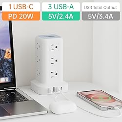 PD20W Power Strip Tower Surge Protector,16.5FT