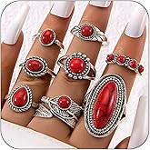 IQPDYV Western Turquoise Ring Set for Women Vintage Turquoise Knuckle Stackable Rings Country Concert Outfits Jewelry for Bohemian Cowboy Cowgirl Accessorie