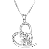 LWXIE Diamond Elephant Necklace for Women 925 Sterling Silver Elephant Heart Pendant Necklace with Lab Grown Diamond Jewelry Gifts for Mom Wife Girlfriend Daughter Elephant Lover